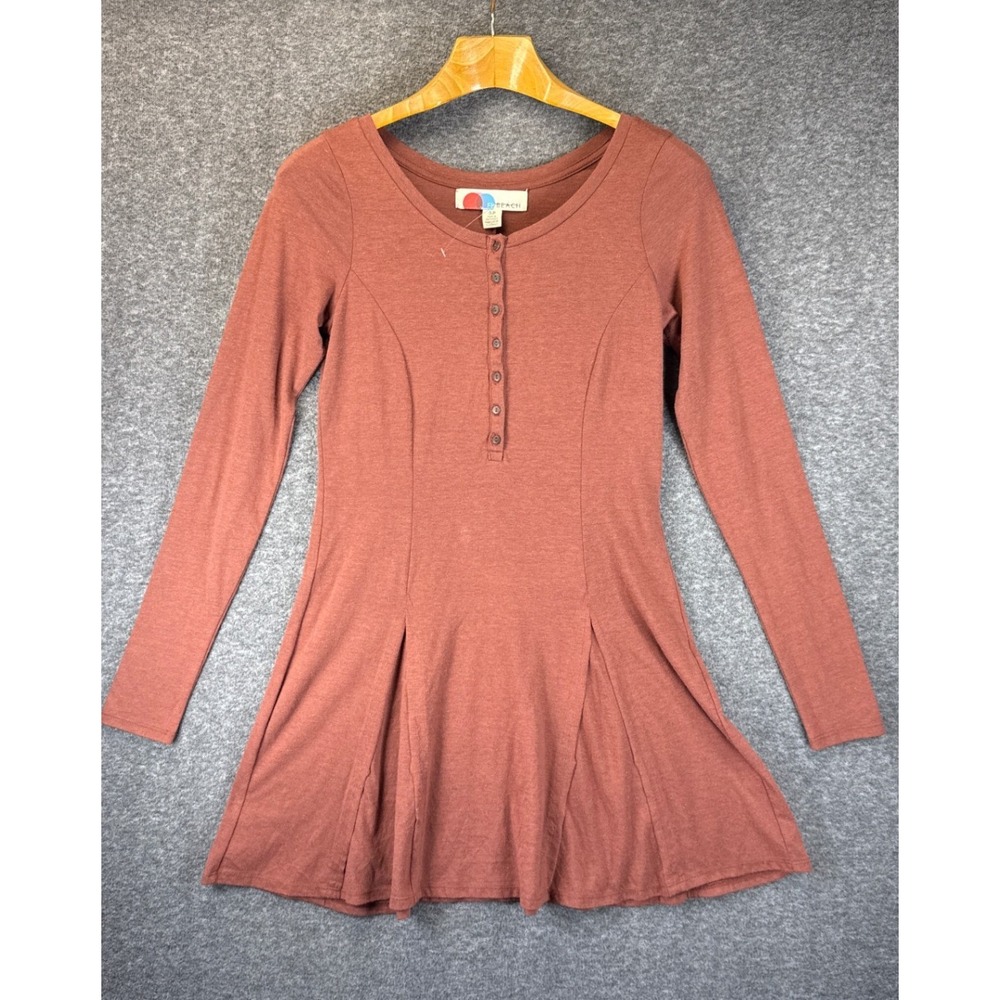 Free People FP Beach Miles Of Mini Dress Size S Trendy Brown Long Sleeve Chic